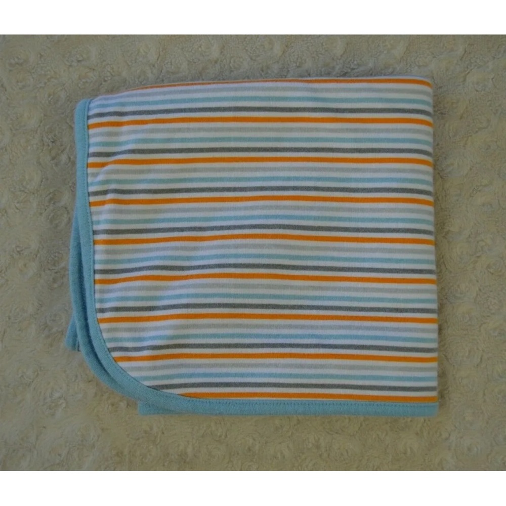 Bundles Baby Place Stripes Baby Blanket Blue Orange Gray White Jersey Knit Thin